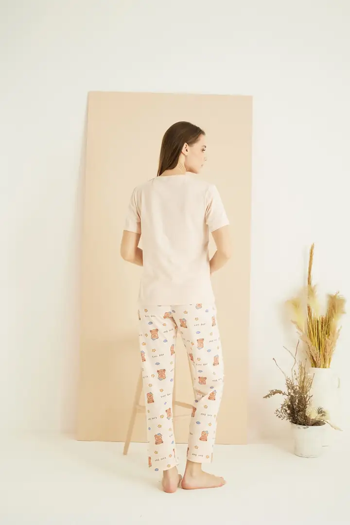 Pamuklu Bisiklet Yaka Örme Pijama Takım 25107144