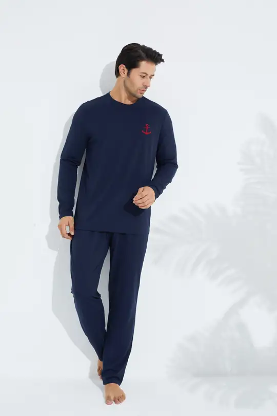Uzun Kollu Örme Erkek Pijama Takım 7795 - LACİVERT