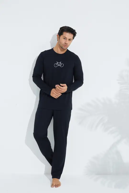 Uzun Kollu Örme Erkek Pijama Takım 7795 - SİYAH