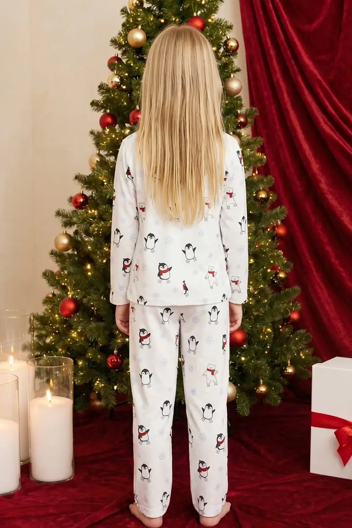 Yılbaşı Temalı Desenli Termal Kumaşlı Ultra Soft Yumuşak Düğmeli Örme Pijama Takımı 26226806