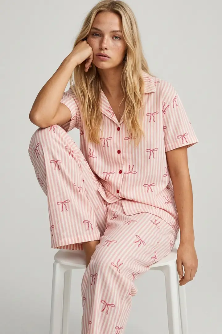 İnce Soft Örme Mevsimlik Düğmeli Pijama Takımı 8002