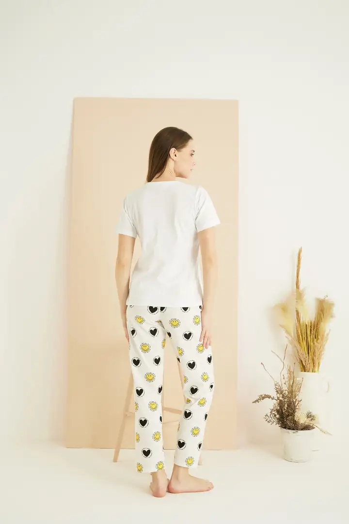 Pamuklu Bisiklet Yaka Örme Pijama Takım 25103234