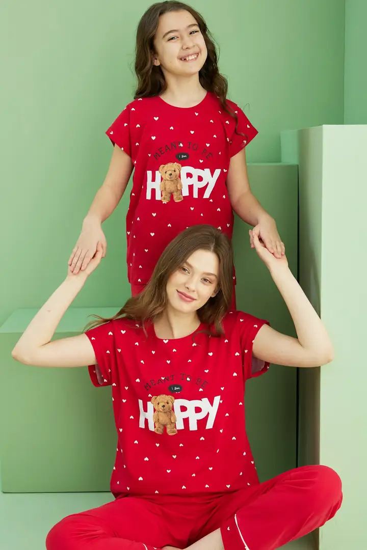 Pamuklu Bisiklet Yaka Örme Pijama Takım25117062