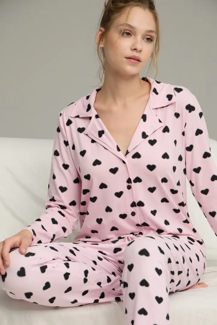 Gömlek Yaka Düğmeli Milan Örme Pijama Takım 25224023