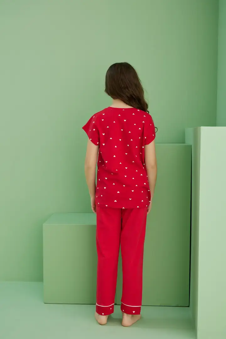 Pamuklu Bisiklet Yaka Örme Pijama Takım 25117062