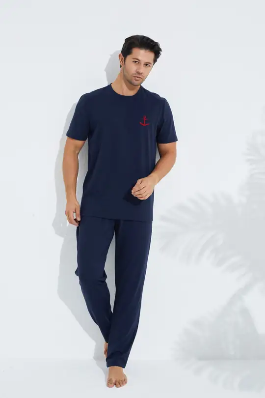 Kısa Kollu Örme Erkek Pijama Takım 7794 - LACİVERT