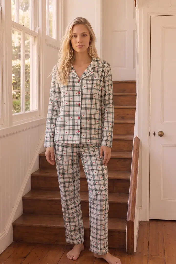 Desenli Termal Kumaşlı Ultra Soft Yumuşak Düğmeli Örme Pijama Takımı 26226821