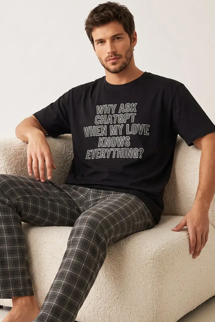 Desenli Baskılı Örme Kısa Kollu Pijama Takım 8004
