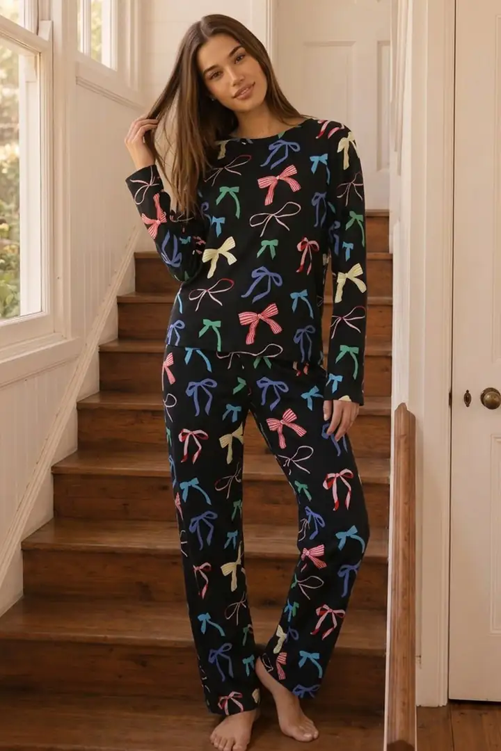 Desenli Termal Kumaşlı Ultra Soft Yumuşak Örme Pijama Takımı 26226304