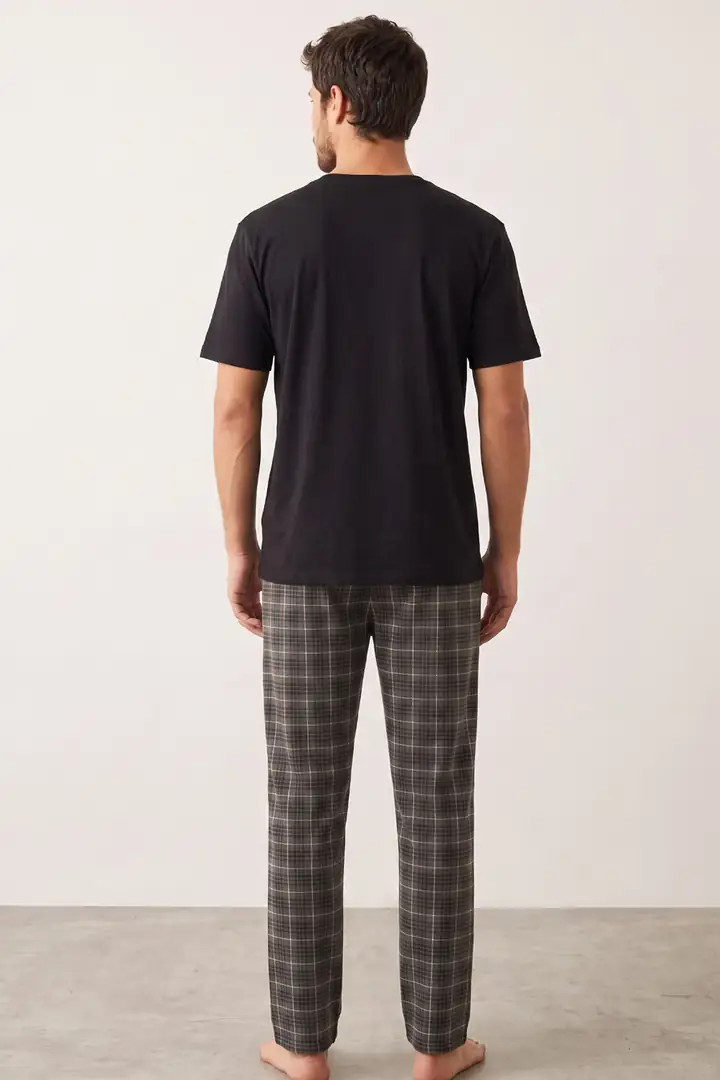 Desenli Baskılı Örme Kısa Kollu Pijama Takım 8004