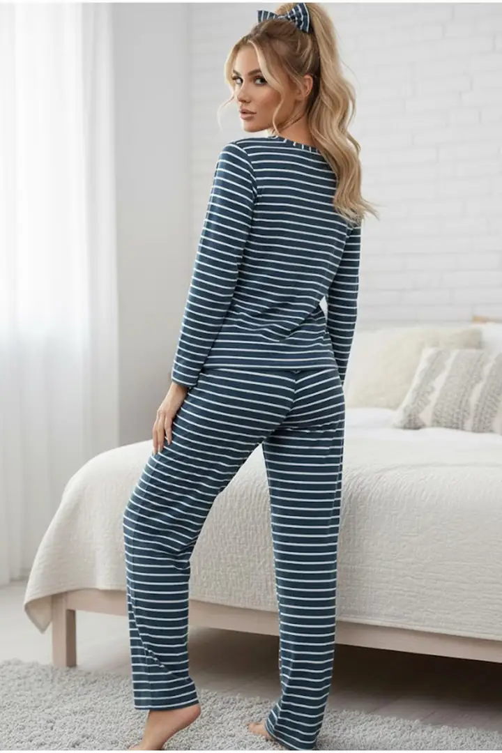 Gökkuşağı Baskılı Viskon Örme Pijama Takımı 7987