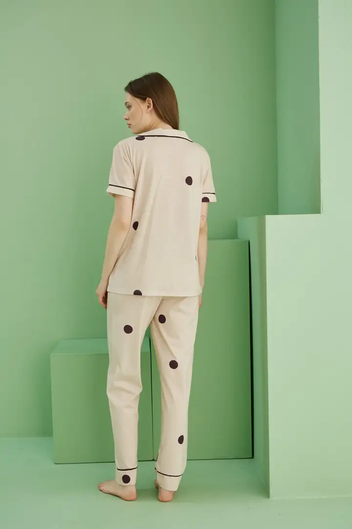 Kısa Kollu Düğmeli Biyeli Pijama Takım 7817