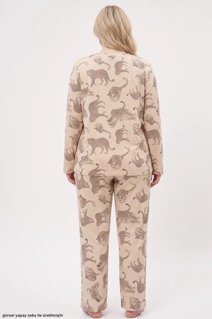Baskılı Büyük Beden Battal Boy Örme Pijama Takım 8089