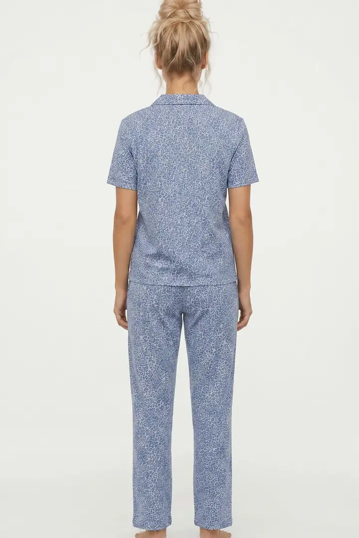 Düğmeli Örme Pijama Takım 8015