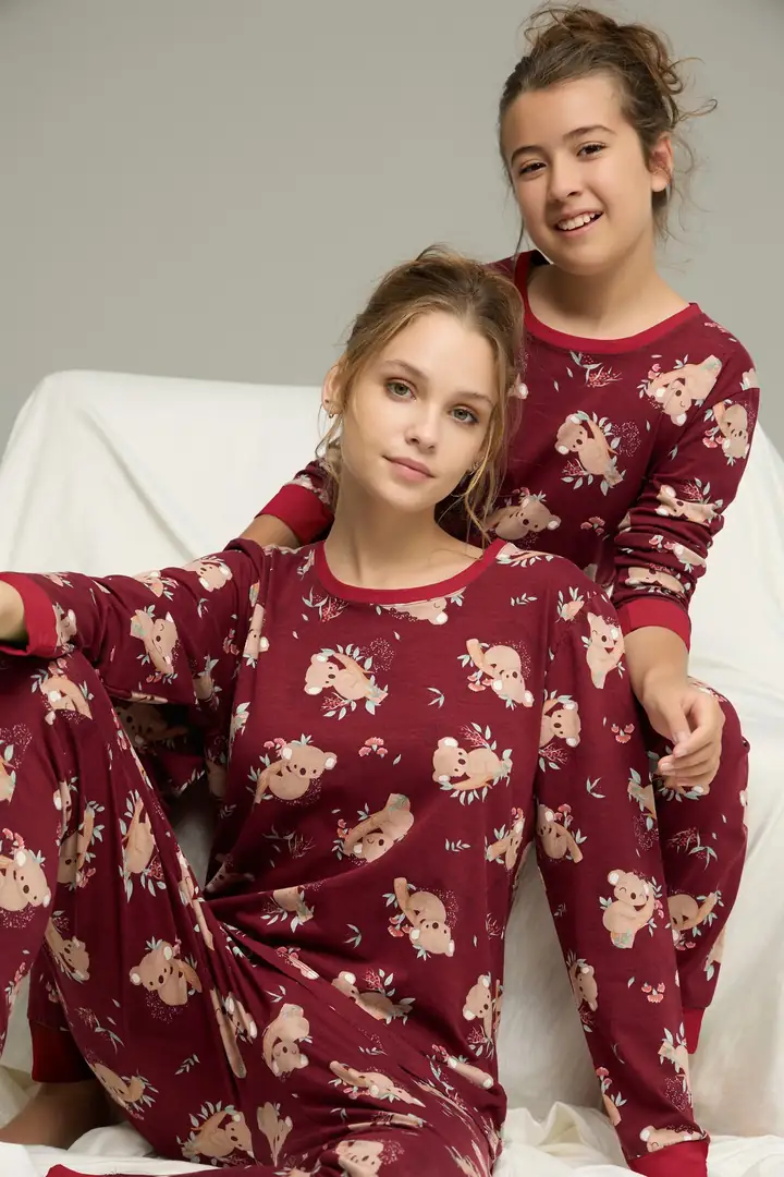 Pamuklu Bisiklet Yaka Örme Pijama Takım25241141