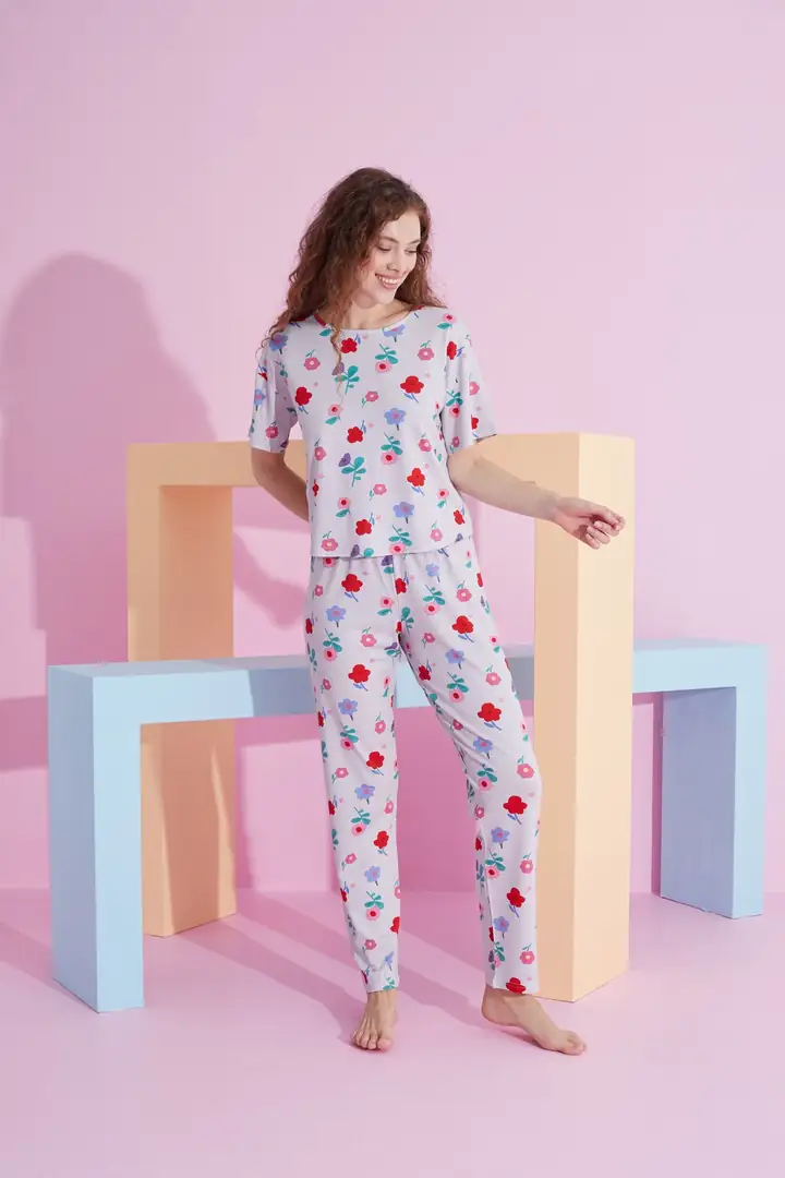 Likralı Örme Pijama Takım