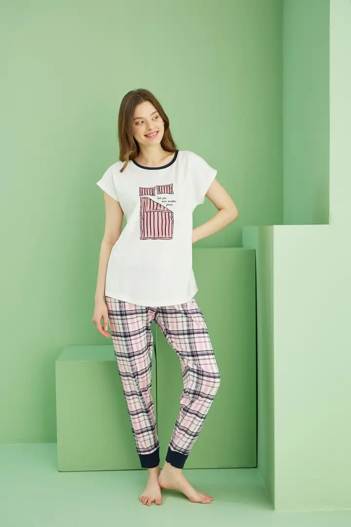 Pamuklu Bisiklet Yaka Örme Pijama Takım25117065
