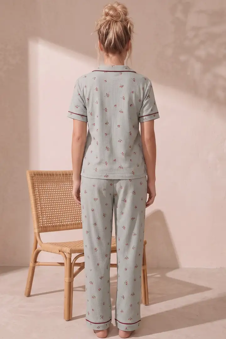 Bürümcük-Krınkıl Kısa Kollu Düğmeli Biyeli Pijama Takım 26120525