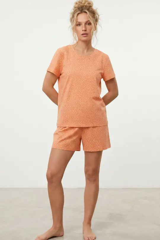 Örme Şortlu Pijama Takım 8056 - somon leopar