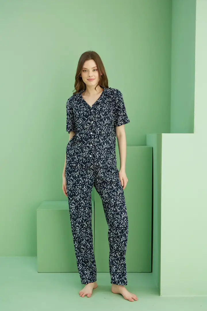 Bürümcük Krınkıl Kumaş Örme Düğmeli Pijama Takım25118547