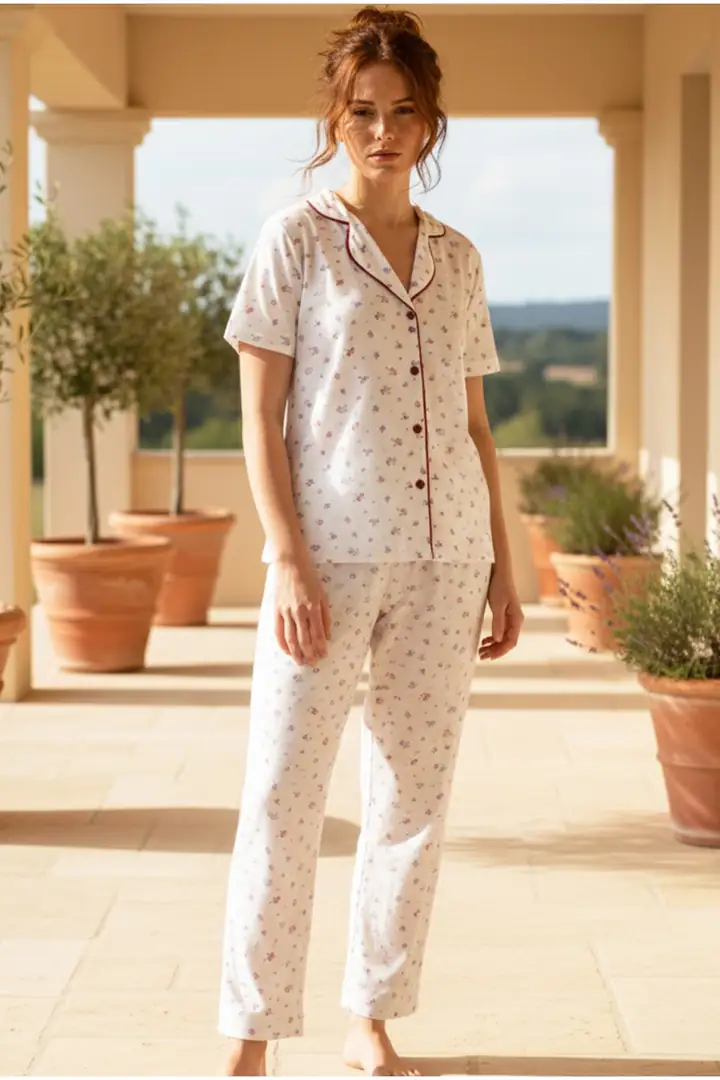 Düğmeli Biyeli Viskon Örme Pijama Takım 26120762