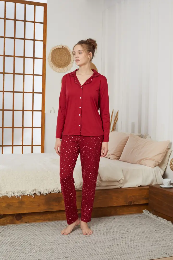 Gömlek Yaka Düğmeli Milan Örme Pijama Takım25224012