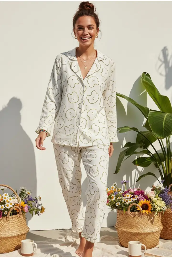 Bürümcük-Krınkıl Uzun Kollu Düğmeli Pijama Takım 7993
