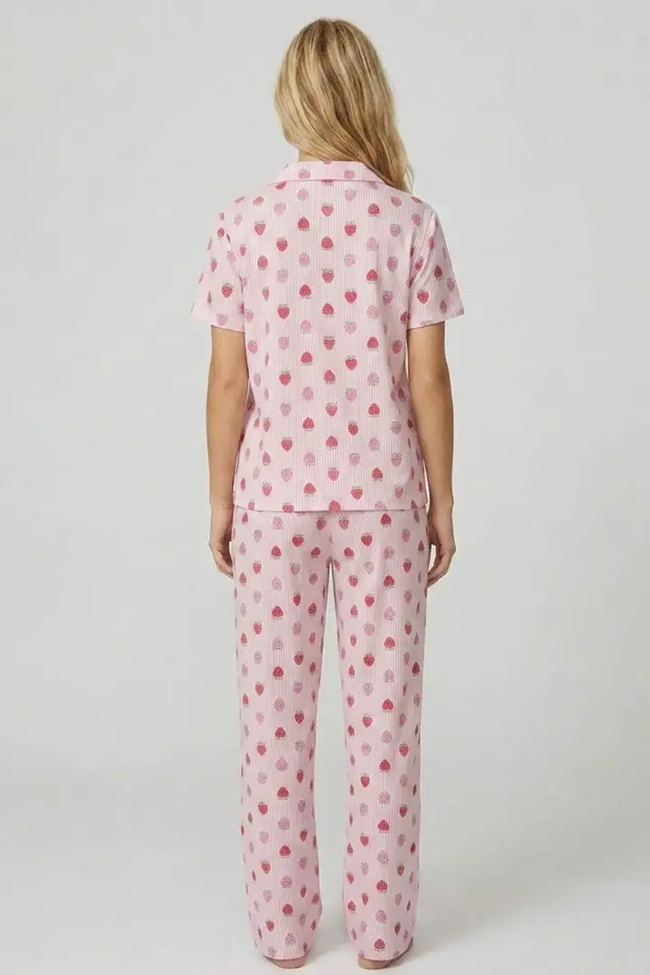 İnce Düğmeli Örme Pijama Takım 8018