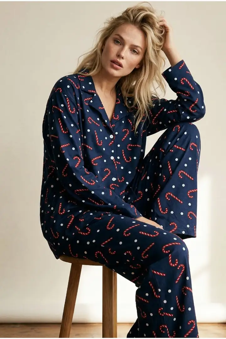 Örme Düğmeli Pijama Takımı