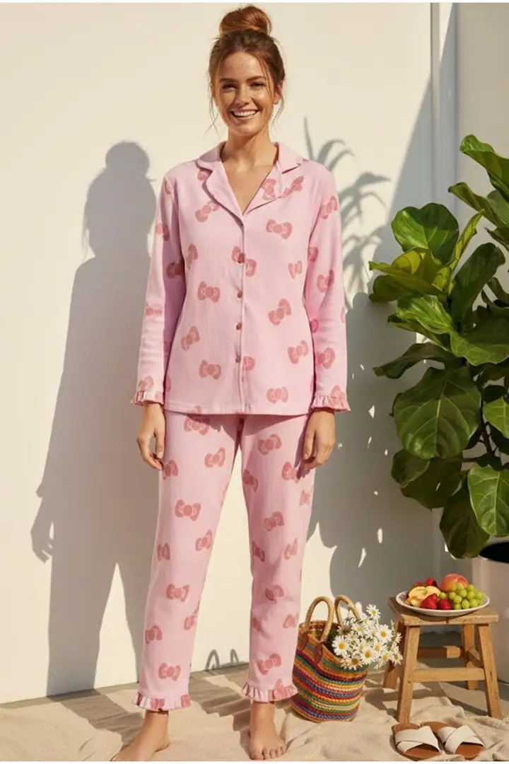 Bürümcük-Krınkıl Uzun Kollu Düğmeli Pijama Takım 7993