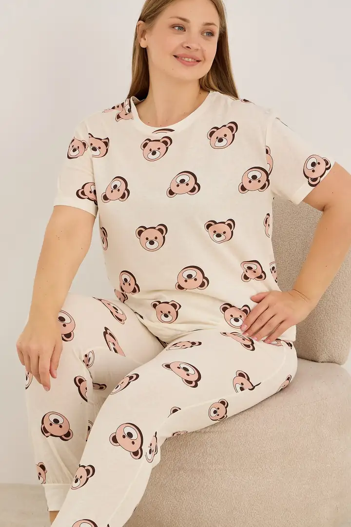 Curve Büyük Beden Battal Boy Örme Pamuklu Pijama Takımı7913