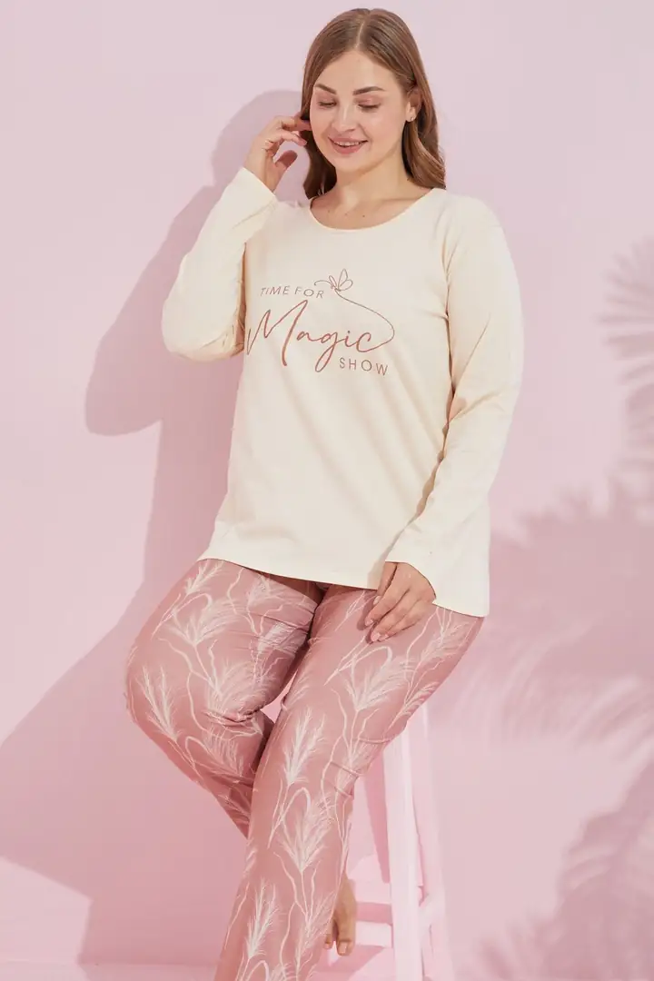 Pamuklu Curve Büyük Beden Battal Boy Örme Pijama Takım 24240750