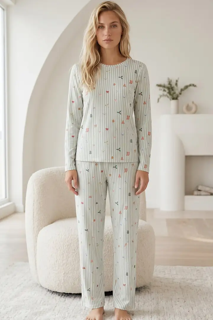 Pamuklu Likralı Örme Pijama Takım 26240338