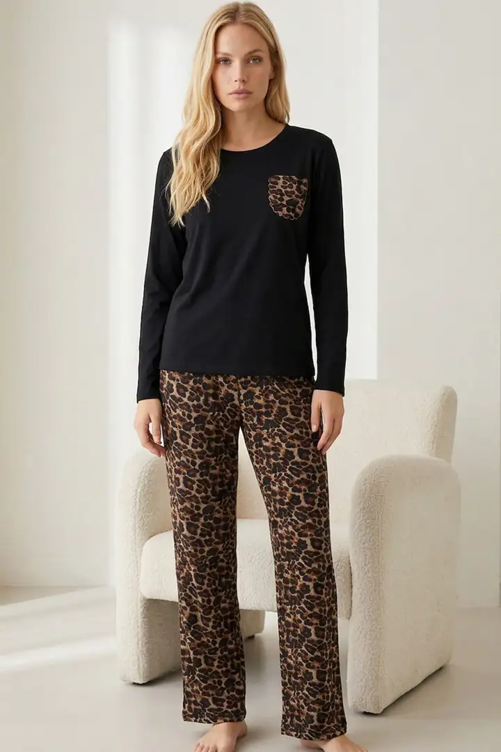 Nakışlı Pamuklu Likralı Örme Pijama Takım26240327