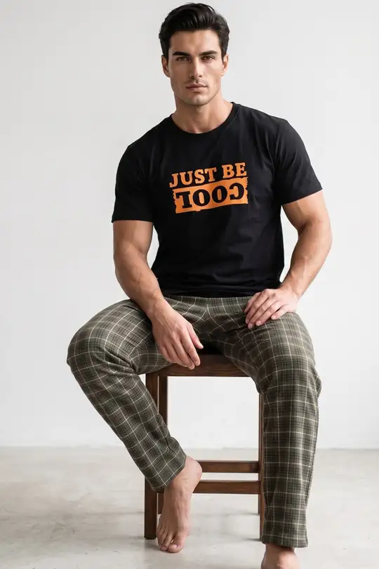 Örme Kısa Kollu Pijama Takım 8004 - Siyah