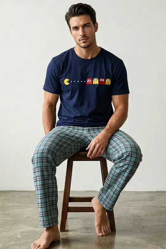 Örme Kısa Kollu Pijama Takım 8004 - Lacivert