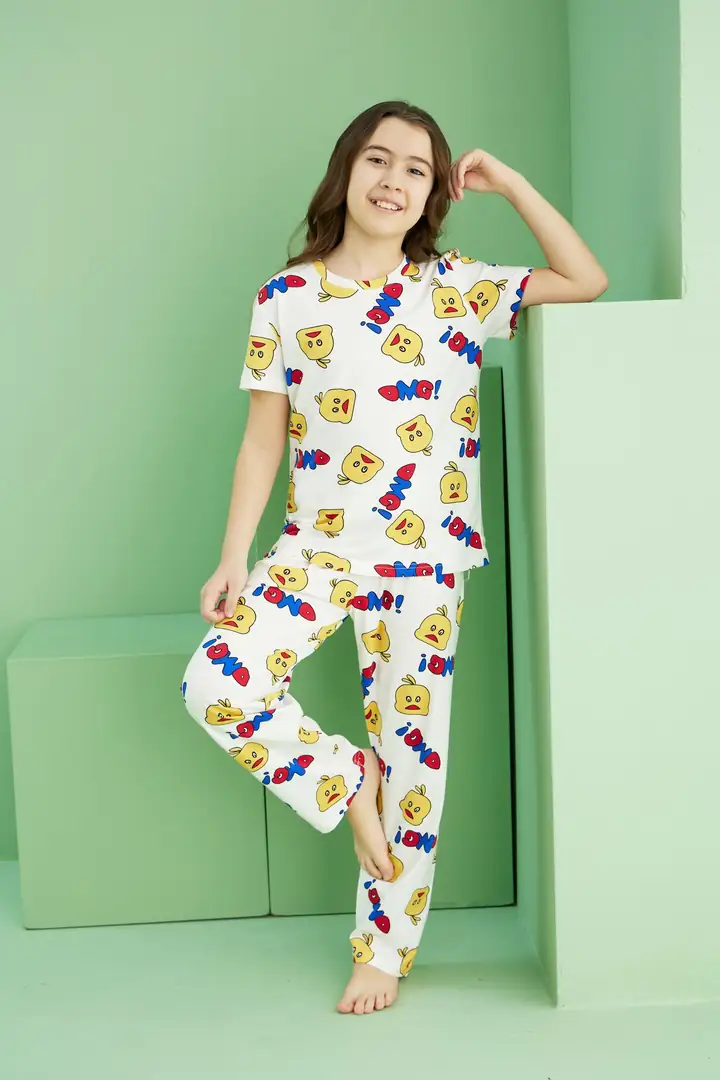 Pamuklu Bisiklet Yaka Örme Pijama Takım 25107157