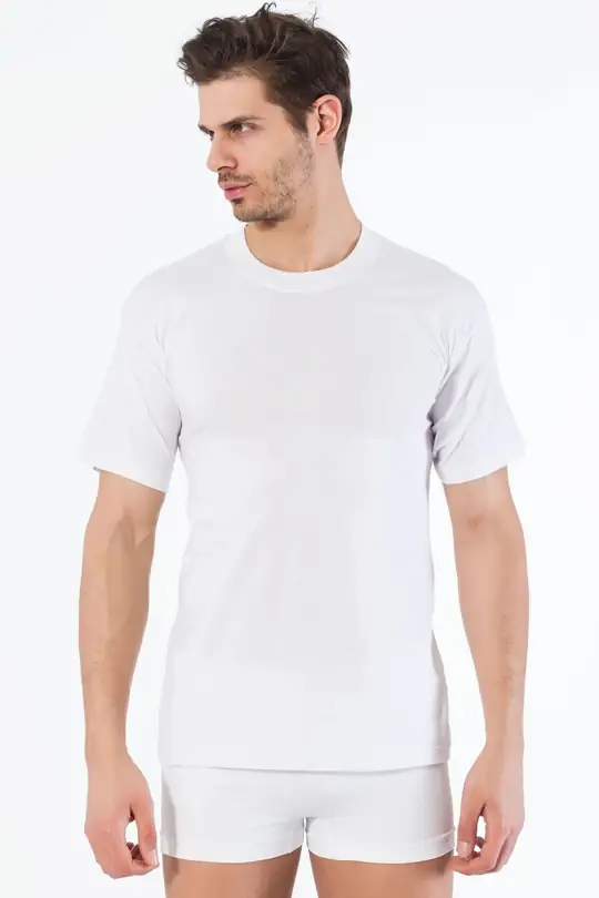 Pamuklu Yuvarlak Yaka Kısa Kol T-Shirt 768 - Beyaz