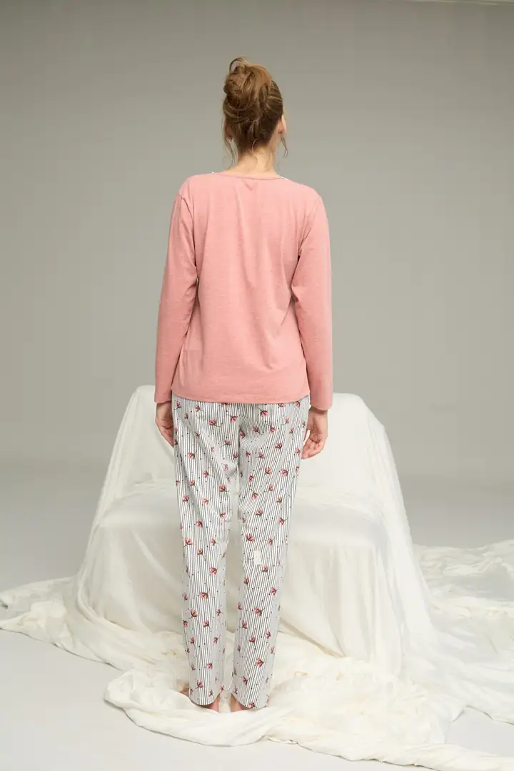 Pudra Desenli Örme Pamuklu Pijama Takım 25240257