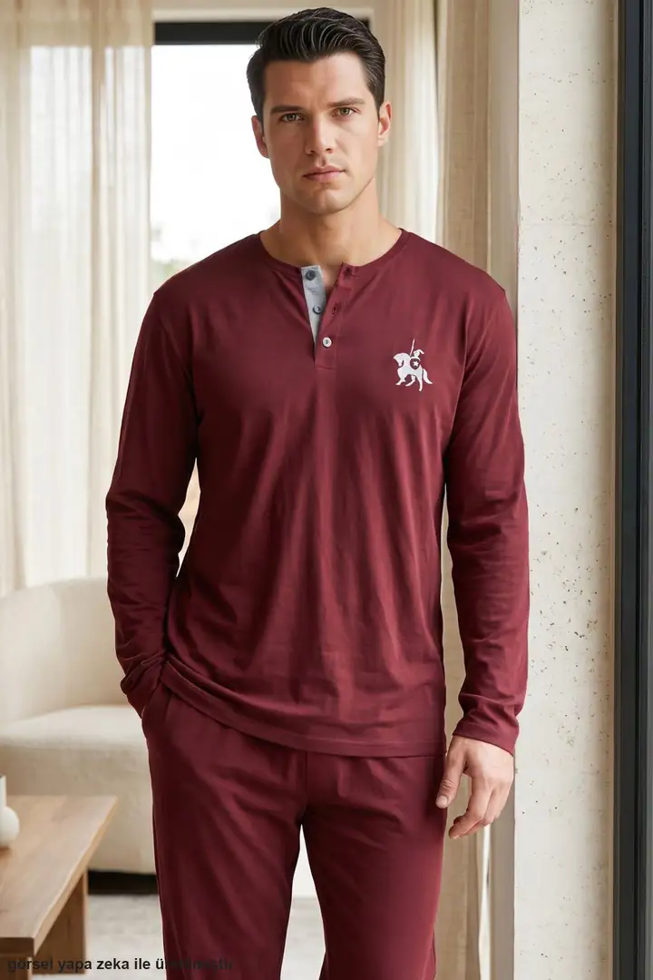 Nakışlı Cepli Düğmeli Pamuklu Likralı Örme Pijama Takım 26241804-2