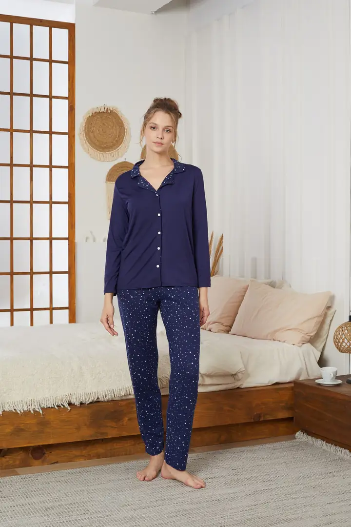 Gömlek Yaka Düğmeli Milan Örme Pijama Takım25224007