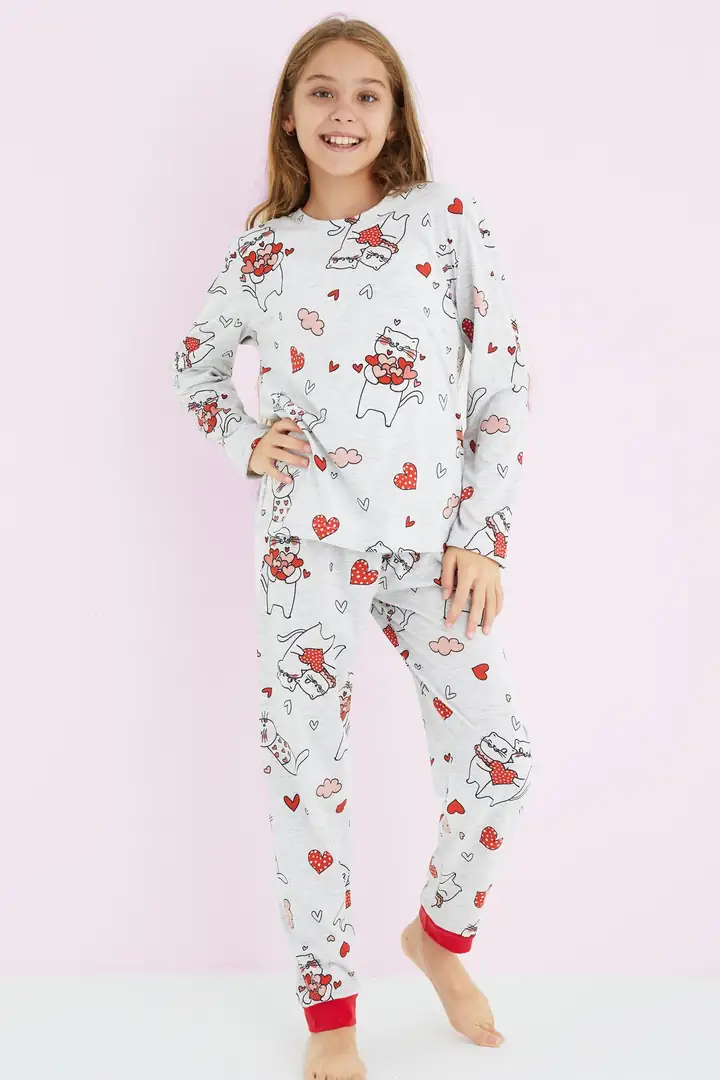 Kız Çocuk Renkli Desenli Pamuklu Pijama Takım 24225705
