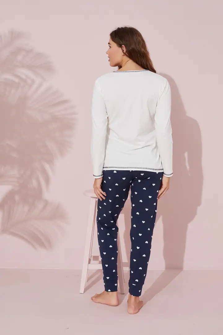 Ekru Baskılı Pamuklu Örme Pijama Takım 24241107