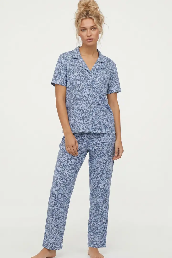 Düğmeli Örme Pijama Takım 8015
