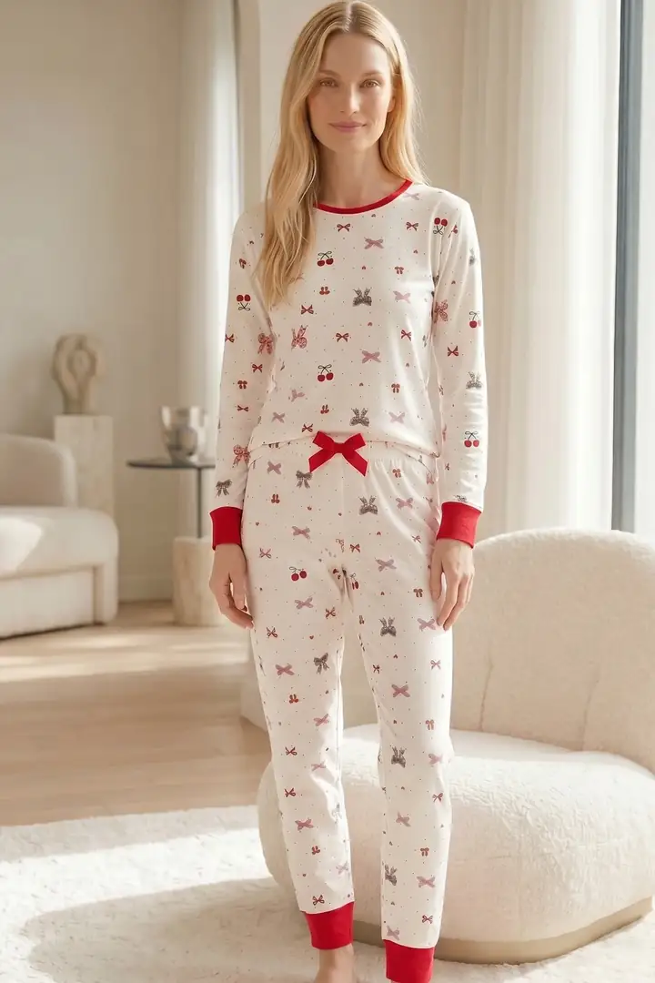 Pamuklu Likralı Örme Pijama Takım 26241162