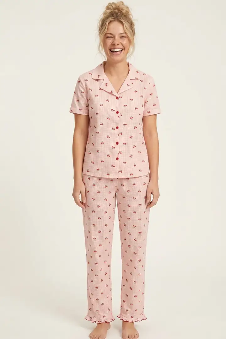 İnce Soft Örme Mevsimlik Düğmeli Pijama Takımı 8043