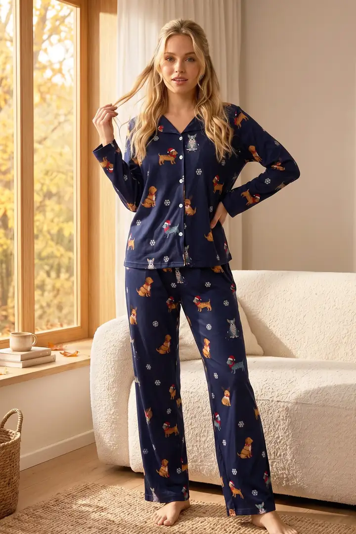 Desenli Termal Kumaşlı Ultra Soft Yumuşak Düğmeli Örme Pijama Takımı 26226101