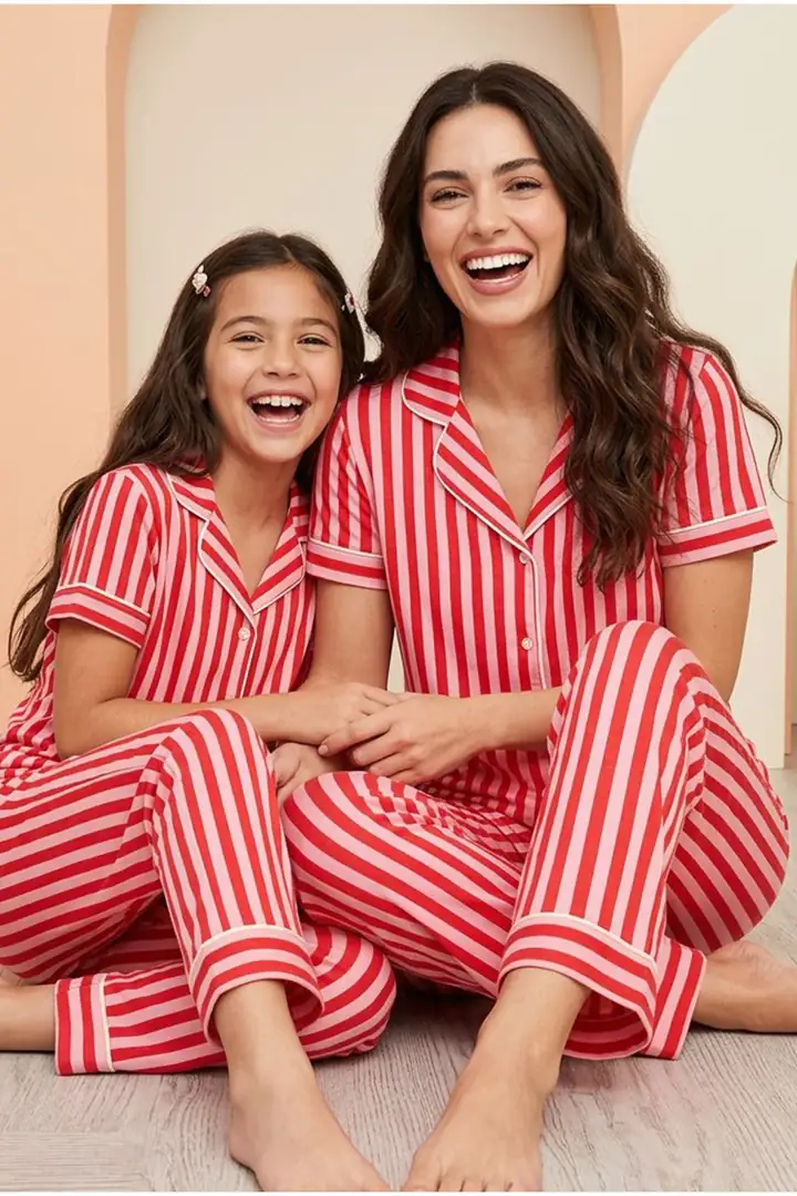Pamuklu Likralı Düğmeli Pijama Takım 7623