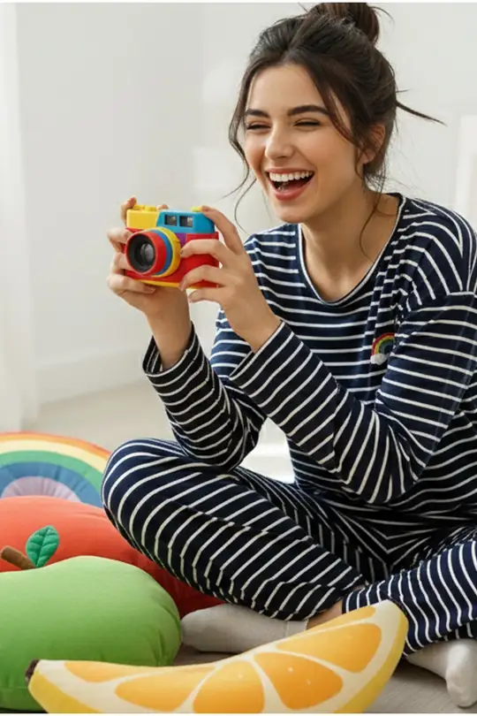 Desenli Viskon Örme Pijama Takımı 7613 - lacivert beyaz çizgi