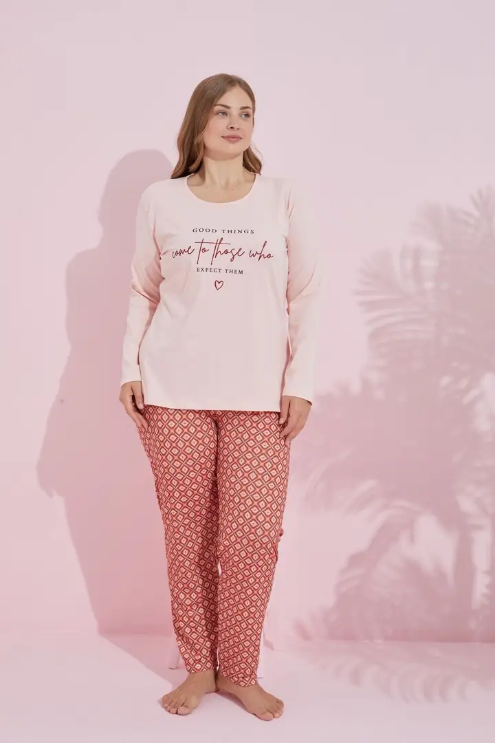 Pamuklu Curve Büyük Beden Battal Boy Örme Pijama Takım 24240735